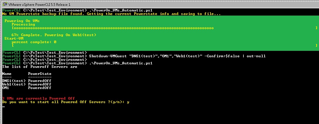 PowerCLI Powering on VM in action