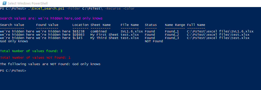 Find Multiple Words in Excel with Powershell