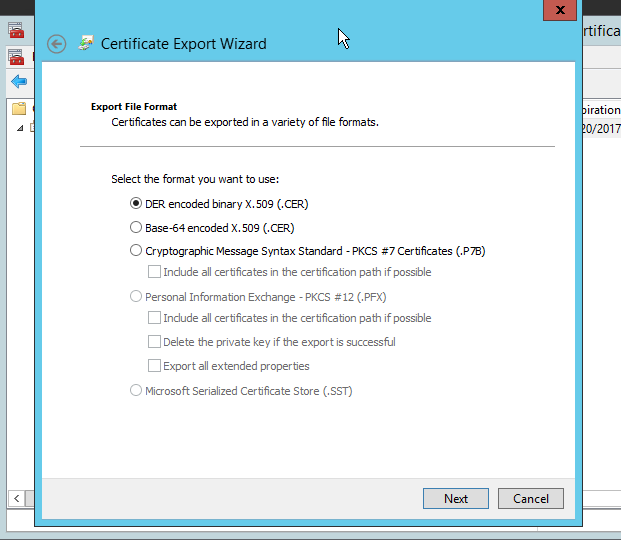 Select certificate type