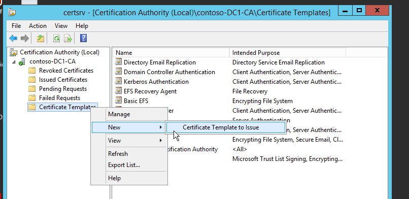 Assign the CA certificate template