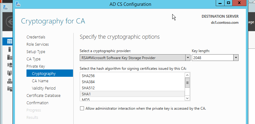 Choose CA Cryptographic Option