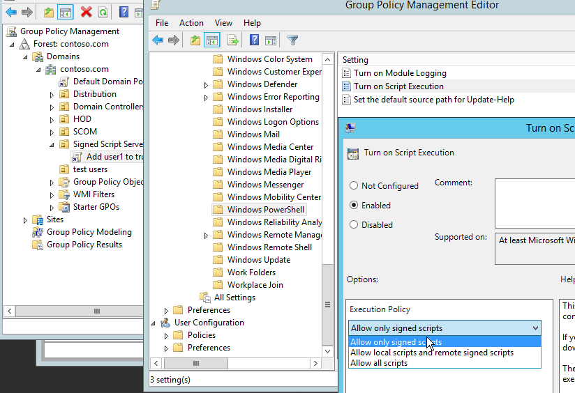 GPO setting allow only signed scripts on servers