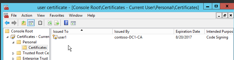Check user certificate is installed
