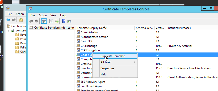 CA certificate template