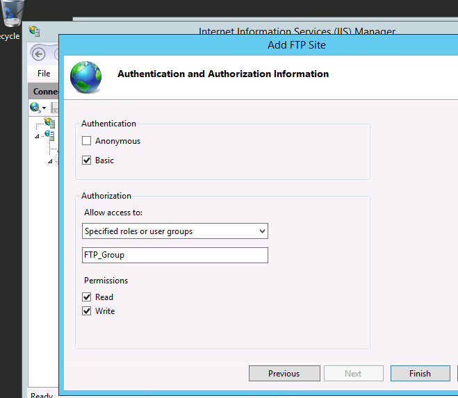 Setting FTP authentication and permissions