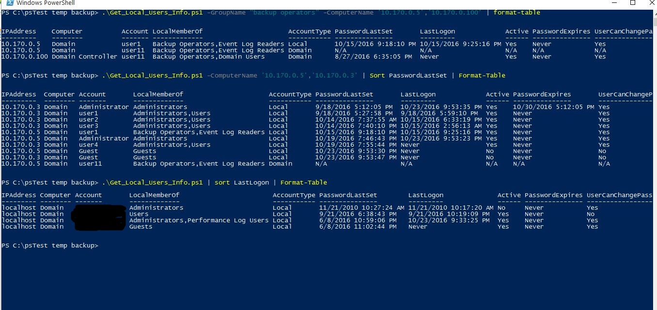 Get Local User IAccount nfo by Powershell