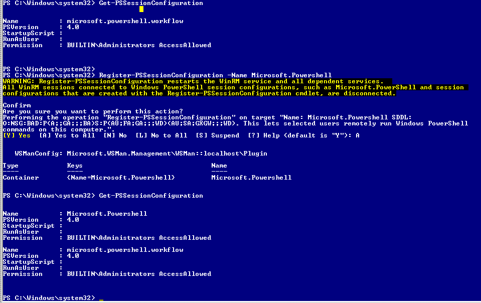 Re-register the ws-man powershell endpoint