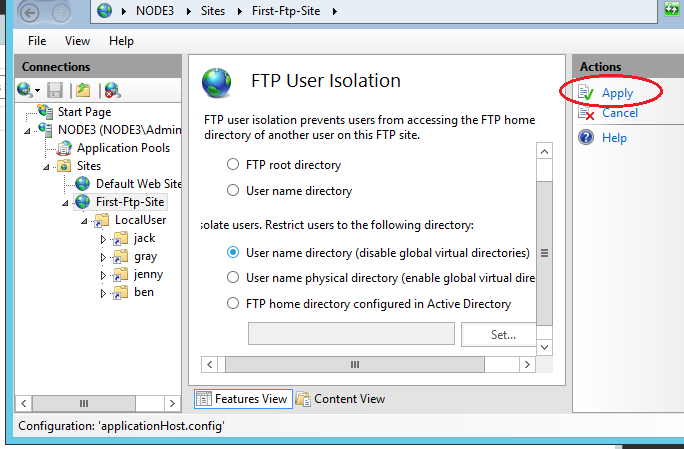 Turn on FTP User Isolation Feature