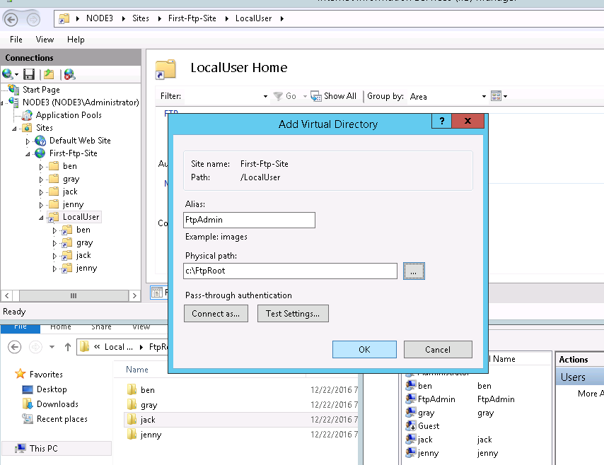 Creating user in FTP virtual directory