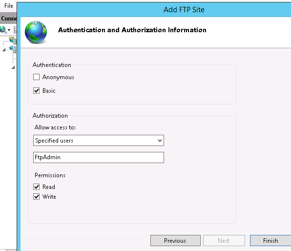 Set user authentication & permission to ftp site