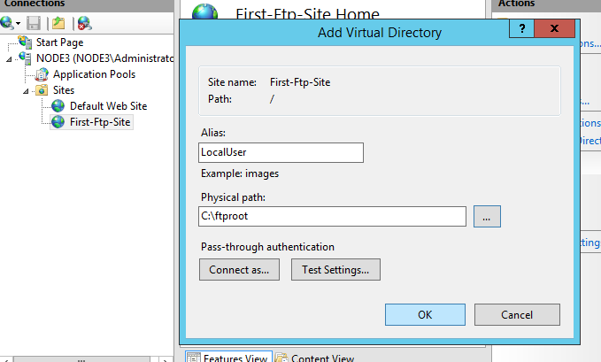 Fig-6: Specify root virtual directory location of FTP server