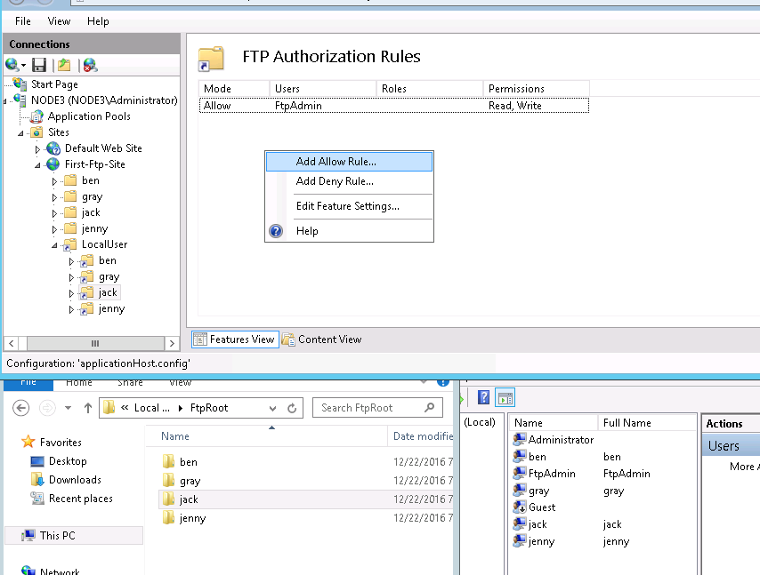 Add Allow Rule in FTP Authorization Panel