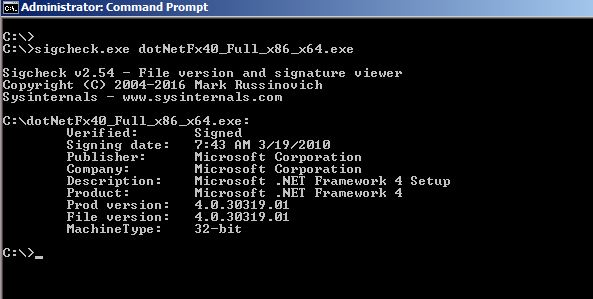 Find the Digital Signature of Microsoft .Net Framework 4.0 file