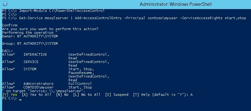 Assign start/stop permission of SQL service to 'MyUser'